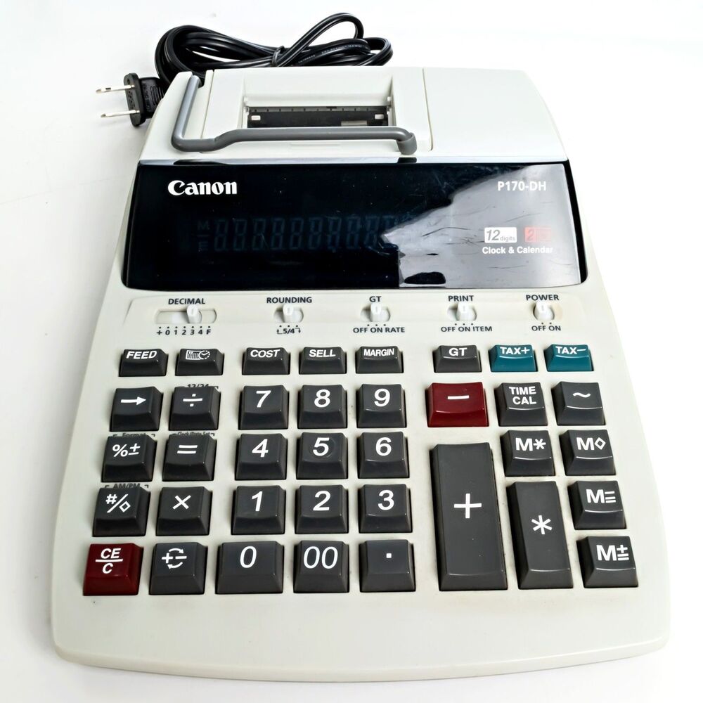 Canon P170-DH 12 Digit 2-Color Printing Calculator Working w Power Cord